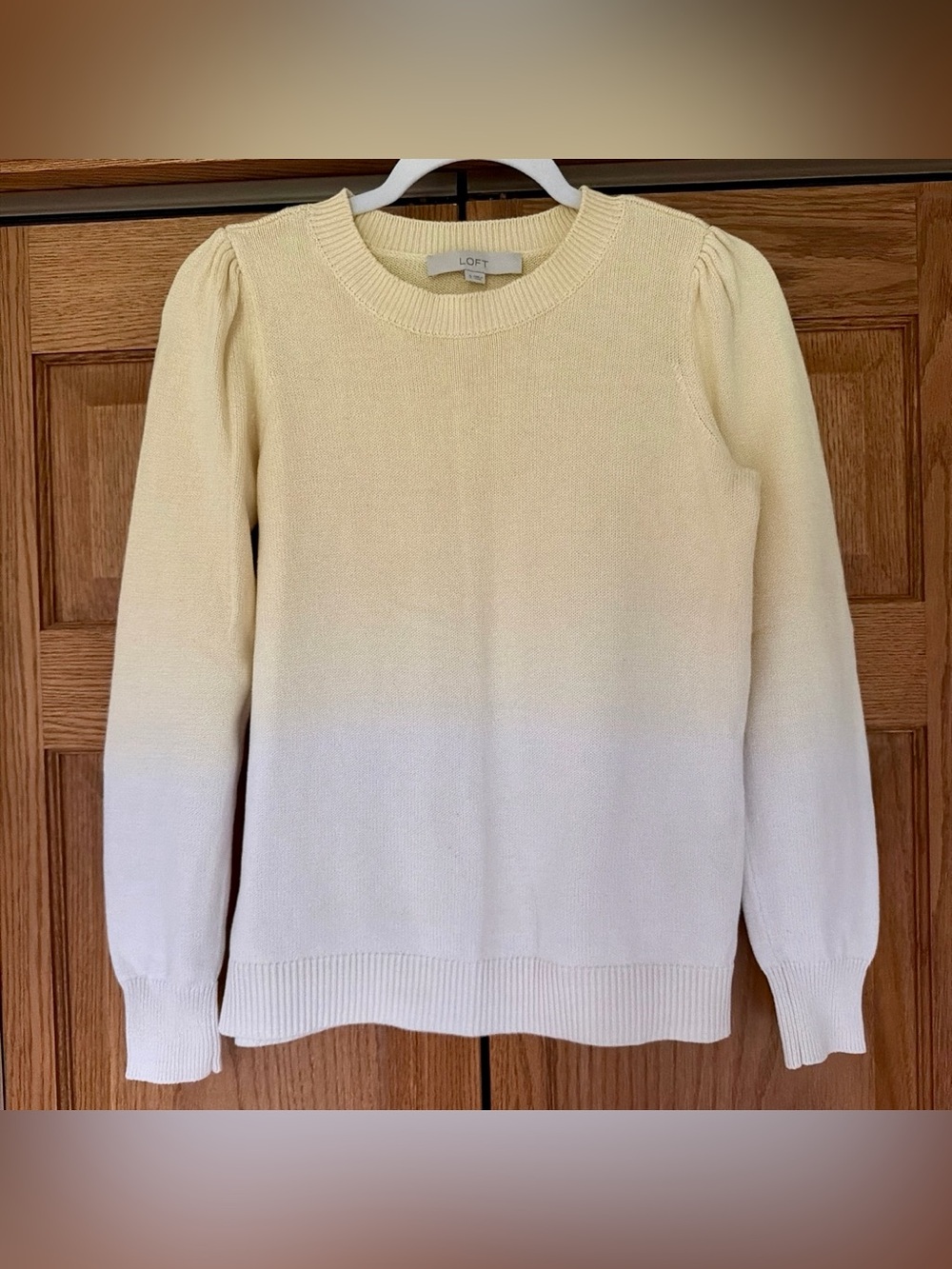 LOFT Cream to Pale Yellow Ombre Crewneck Sweater
